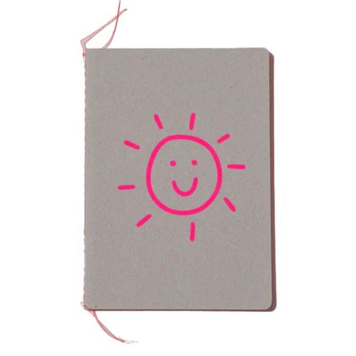 Me & Amber Sewn Bound Notebook - A5, Blank, Sun, Neon Pink Ink on Kraft