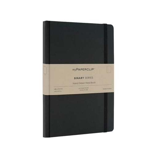 myPaperclip myPAPERCLIP Binary Series Notebook - A5, Plain, Black/Black Spine