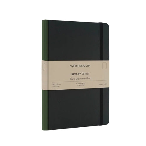 myPaperclip myPAPERCLIP Binary Series Notebook - A5, Plain Black/Green Spine