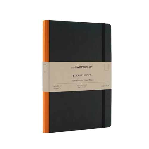 myPaperclip myPAPERCLIP Binary Series Notebook - A5, Plain, Black/Orange Spine