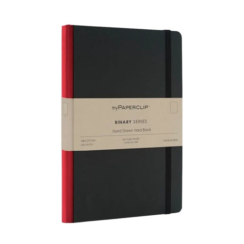 myPaperclip myPAPERCLIP Binary Series Notebook - A5, Plain, Black/Red Spine