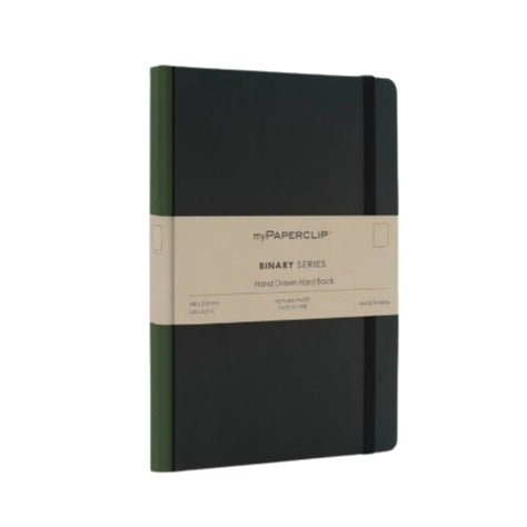 myPaperclip myPAPERCLIP Binary Series Notebook - A5, Ruled, Black/Green Spine