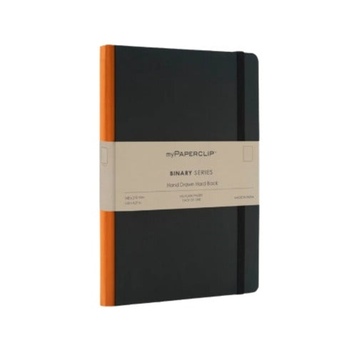 myPaperclip myPAPERCLIP Binary Series Notebook - A5, Ruled, Black/Orange Spine