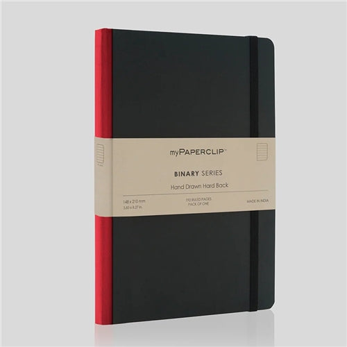 myPaperclip myPAPERCLIP Binary Series Notebook - A5, Ruled, Black/Red Spine