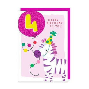 Rosanna Rossi Greeting Card - 4th Birthday, Zebra