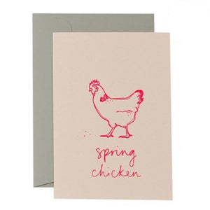 Me & Amber Birthday Card - Sketchy Spring Chicken, Neon Coral Ink on Blush