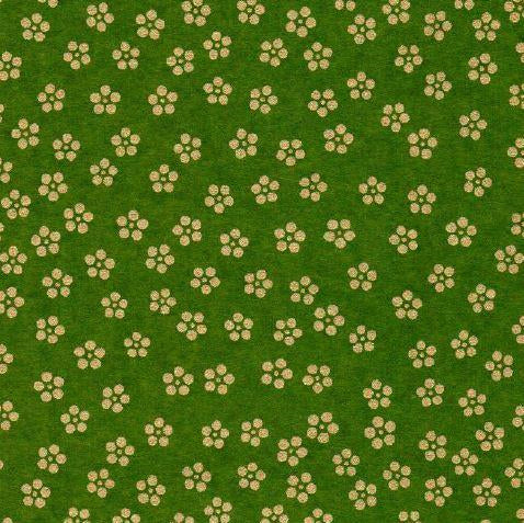 Chiyogami Paper - A4, Small Gold Flowers on Green