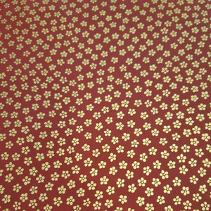 Chiyogami Paper - A4, Small Gold Flowers on Burgundy