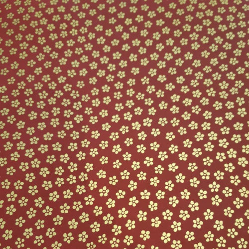 Chiyogami Paper - A4, Small Gold Flowers on Burgundy