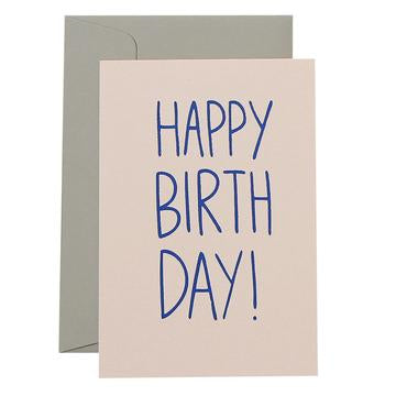 Me & Amber Birthday Card - Slim Happy Birthday, Cobalt Ink on Blush