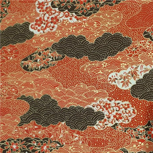 Chiyogami Paper - A4, Black/Red Wave Pattern