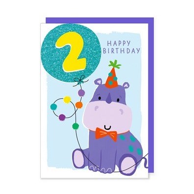Rosanna Rossi Greeting Card - 2nd Birthday, Hippo