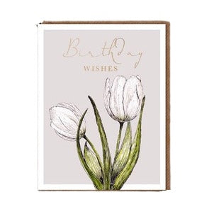 Toasted Crumpet Greeting Card - "Blanc", Tulip Birthday Wishes