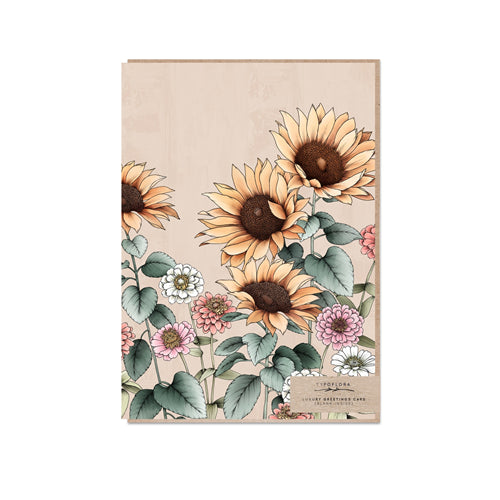 Typoflora Greeting Card - Floral Portrait, Sunflowers