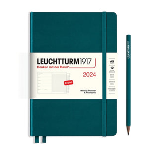 Leuchtturm 2024 Hardcover Diary - Weekly + Notes, A5, Pacific Green