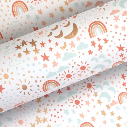 Gift Wrapping Paper - Sun, Moon & Stars, Soft (Approx 3 mtrs)