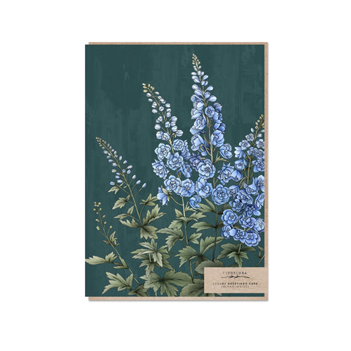 Typoflora Greeting Card - Floral Portrait, Delphiniums