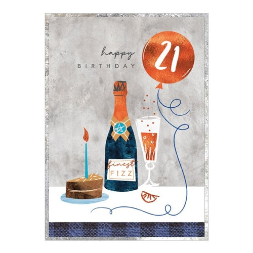 Cinnamon Aitch Birthday Card - "Cobalt Series", 21st Champagne