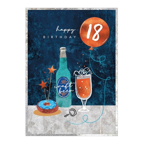 Cinnamon Aitch Birthday Card - "Cobalt Series", 18th Beer