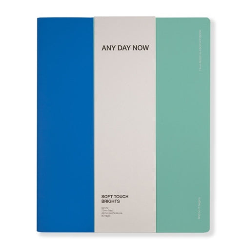 Any Day Now Soft Touch Notebook - Ruled, A4 Cropped, Blue & Mint