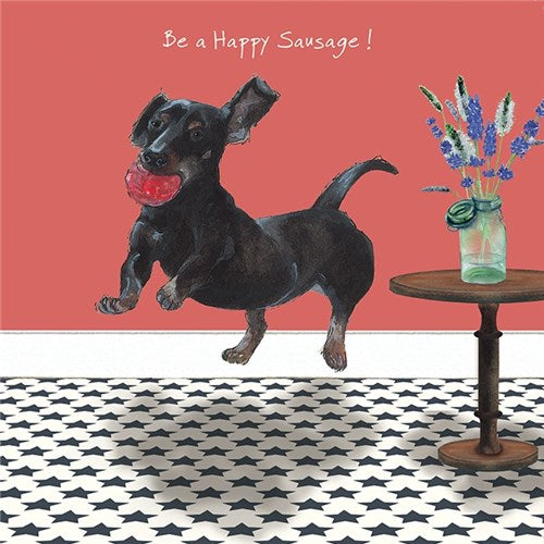 Little Dog Laughed Greeting Card - Dog Series Squares, Happy Sausage