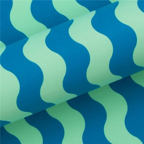 Gift Wrapping Paper - Waves, Uncoated, Aqua/Electric Blue (approx 3 mtrs)