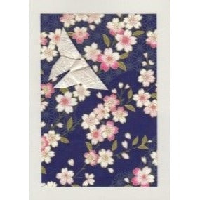 Heiko Design Greeting Card - Butterfly Origami, Pink Flowers on Navy