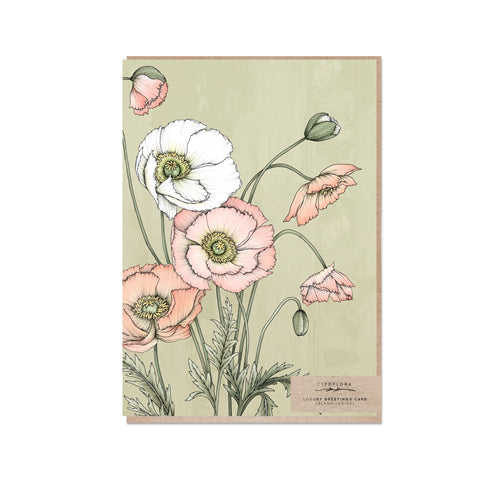 Typoflora Greeting Card - Floral Portrait, Poppies on Sage