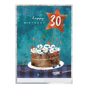 Cinnamon Aitch Birthday Card - "Cobalt Series", 30th Cake