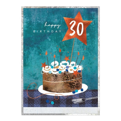 Cinnamon Aitch Birthday Card - "Cobalt Series", 30th Cake