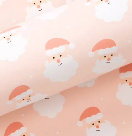 Christmas Wrapping Paper - Saint Nick, Blush Pink, Uncoated (approx 3 mtrs)