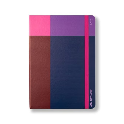 Any Day Now 2026 Any Day Now "Freestyler" Daily Diary - A5, Hardcover, Dot Grid, Navy & Plum