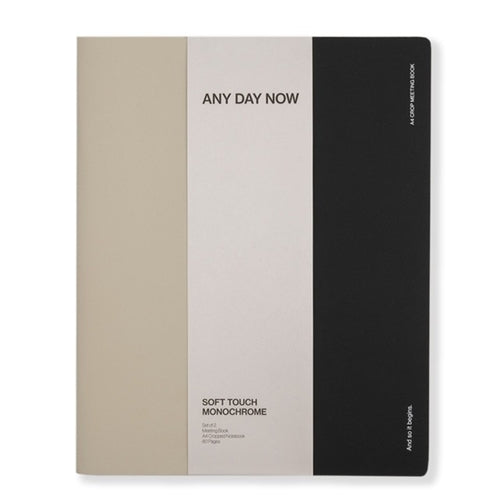 Any Day Now Any Day Now Soft Touch Meeting Book - Plain, A4 Cropped, Black & Light Grey