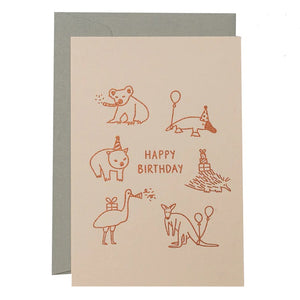 Me & Amber Birthday Card - Australian Happy Birthday, Copper Ink on Blush
