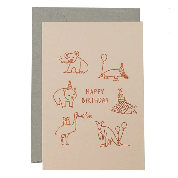 Me & Amber Greeting Card - Australian Happy Birthday, Copper Ink on Blush