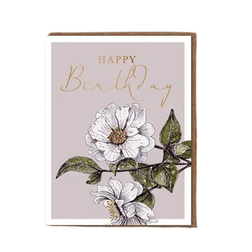 Toasted Crumpet Greeting Card - "Blanc", Camelia Happy Birthday