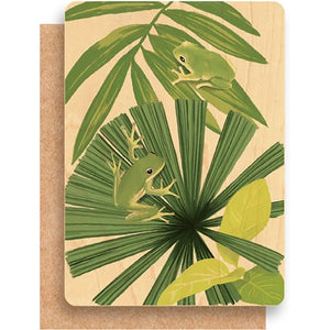 Greenigo Wood Greeting Card - Froggy Foliage