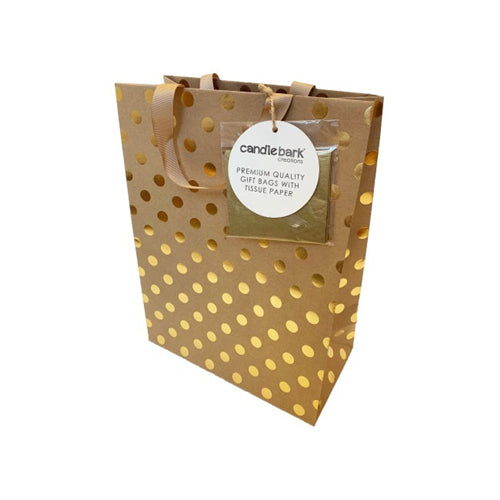 Candlebark Creations Candlebark Creations Gift Bag - Gold Dots, Medium