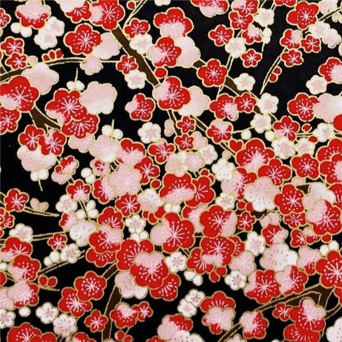Chiyogami Paper Chiyogami Paper - A4, Red Cherry Blossoms on Black Background