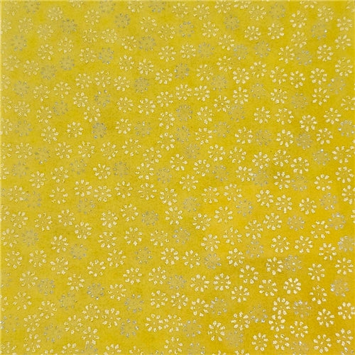 Chiyogami Paper Chiyogami Paper - A4, Small Gold/Silver Flowers on Yellow Background