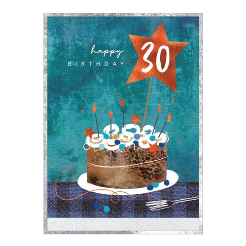 Cinnamon Aitch Cinnamon Aitch Birthday Card - "Cobalt Series", 30th Cake