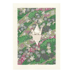 Heiko Design Greeting Card - Origami Crane, Green Japanese Floral