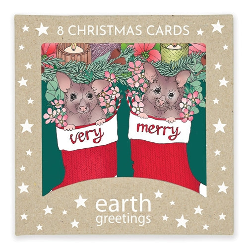 Earth Greetings Earth Greetings Boxed Christmas Cards - Merry Possums, Pack of 8