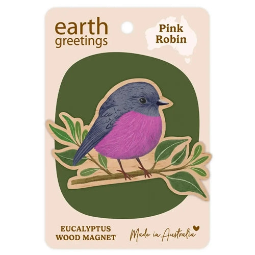 Earth Greetings Earth Greetings Wooden Magnet - Pink Robin
