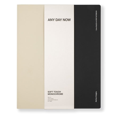 Any Day Now Soft Touch Notebook - Ruled, A4 Cropped, Black & Light Grey