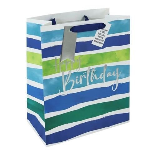 Eurowrap Eurowrap Gift Bag - Large, Birthday Stripes Blue/Green