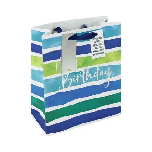 Eurowrap Eurowrap Gift Bag - Medium, Birthday Stripes Blue/Green