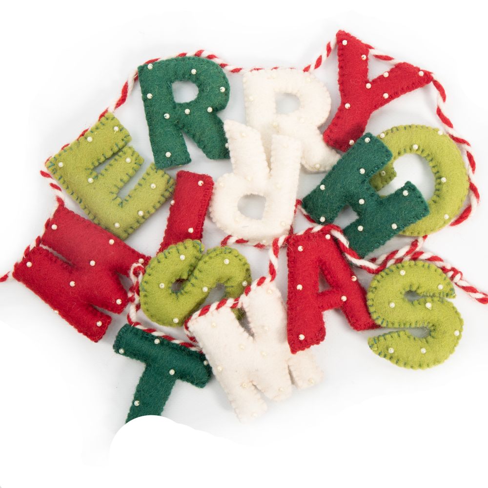 Gifted Hands Gifted Hands Felt Christmas Garland - Merry Christmas, Green, Red & White