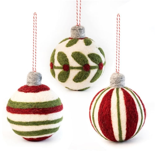 Gifted Hands Gifted Hands Felt Decoration Set - Green and Red Baubles, Set of 3