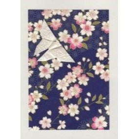 Heiko Design Heiko Design Greeting Card - Butterfly Origami, Pink Flowers on Navy